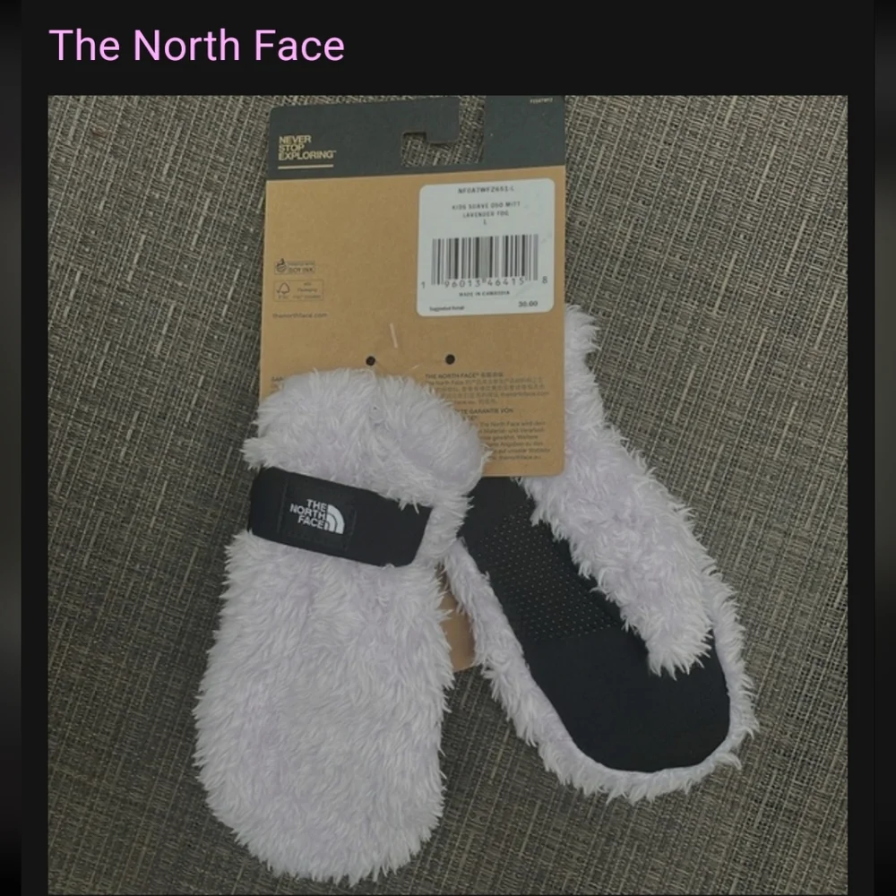 NWT The North Face Suave OSO mittens in Lavender Fog Size L 6.5" boys girls - Picture 2 of 6